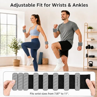 2 lb Wrist and Ankle Weights Set of 2 (1 lb Each) with Resistance Band, Adjustable Silicone Wearable Arm & Leg Weights for Walking, Pilates, Yoga, Home Workout