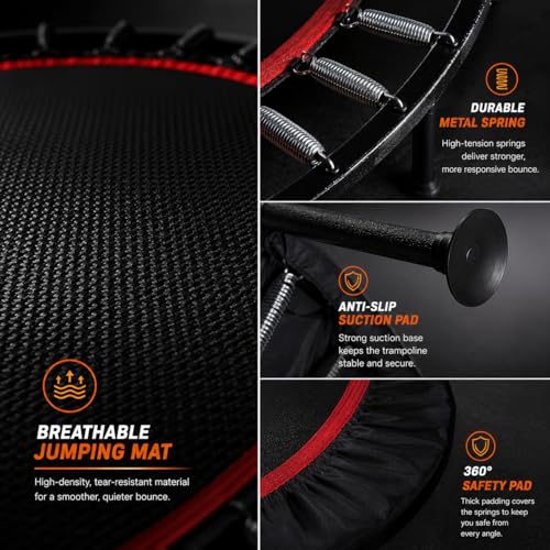 KENSONE 40"/48" Foldable Mini Trampoline, Indoor Trampoline for Kids, Adults Indoor/Garden Workout, Fitness Rebounder with Adjustable Foam Handle, Max Load 330/450 lbs - size: 48"