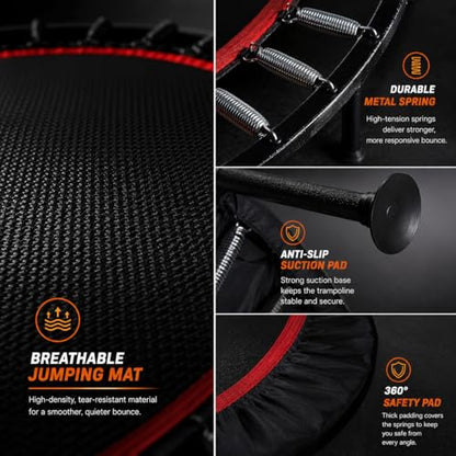 KENSONE 40"/48" Foldable Mini Trampoline, Indoor Trampoline for Kids, Adults Indoor/Garden Workout, Fitness Rebounder with Adjustable Foam Handle, Max Load 330/450 lbs - size: 48"
