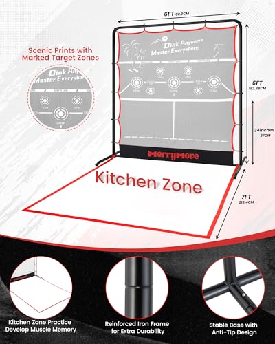 Pickleball Rebounder Practice Net: 6FT Strong Metal Frame Pickleball Trainer Net, Portable for Outdoor Driveway Backyard and Indoor Garage Training Rebounder for Dink Volley Tennis