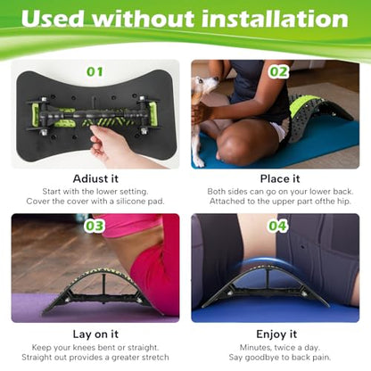 Back Stretcher, Pneumatic Inflatable Lumbar Support Board with Hand Pump & Release Valve, Stepless Height Adjustment, Decompression-Style Stretching, Cracking Device Alternative (Green)