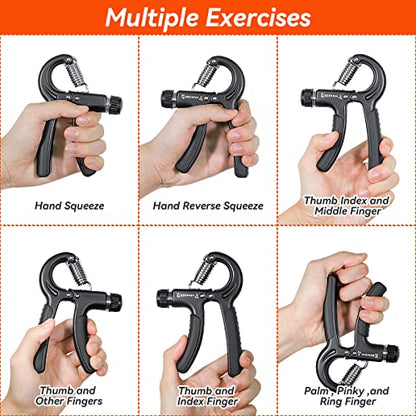 2 Pcs Hand Grip Strengthener Exerciser Hand Workout Squeezer, Adjustable Resistance 11-132 lbs Forearm Exerciser (5-60kg), Finger Stretcher for Home Gym Athlete Muscle Building and Hand Rehabilitation Exercising (Black)