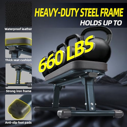 Flat Weight Bench, 2.4 Inch Thick Pad Workout Bench 660 LBS Bench Press Exercise Equipment for Home Gym Strength Weight Training