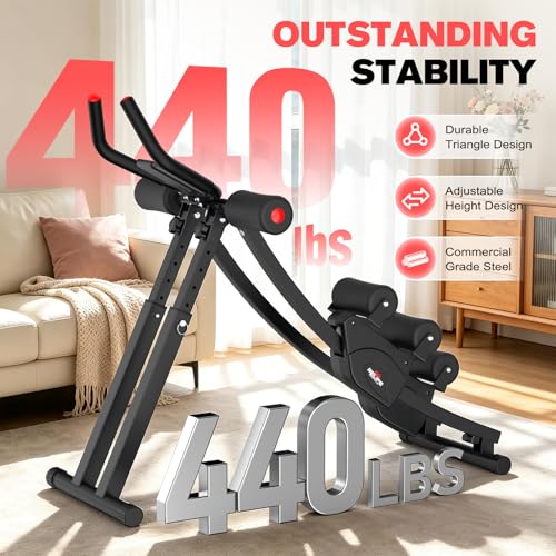 RELIFE REBUILD YOUR LIFE Dual Track Ab Machine, Foldable Abdominal Workout Trainer, Independent Ab Workout Equipment for Home Gym, Core Strength Training Gear Max Load 440 LBS