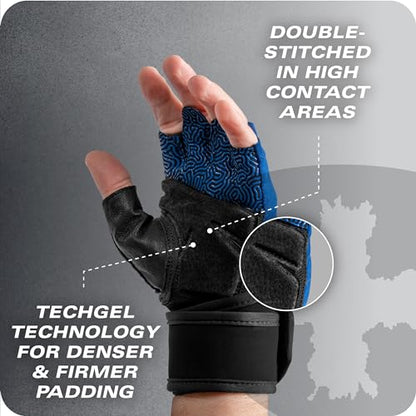 Harbinger Training Grip Wrist Wrap Gloves - Enhanced Grip & Wrist Support, Breathable Lycra Back, Padded Leather Palm, Half-Finger Design, Quick Pull Tabs - Ideal for Weightlifting, Gym - Men's - size: Medium