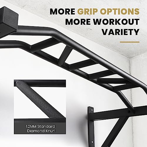 Multifunctional Wall Mounted Pull Up Bar with Pulley System, 48" and 16"/24" Multi-Grip Chin Up Bar, Cable Pulley Attachments Included, Perfect for Upper Body Workouts