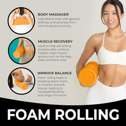 Tidal Roller - Gold - Muscle Massage Foam Roller for Back Pain & Stretching - Firm and Ergonomic Wide Wave Textured - Yoga, Athletics, & Wellness - Full Size, 20" x 5" - color: Gold