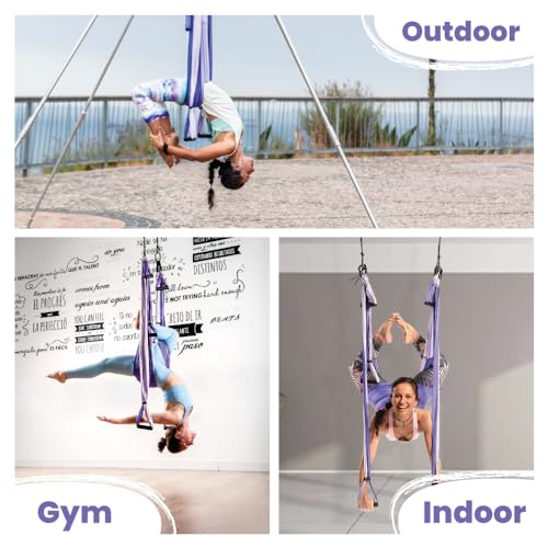 Yoga Trapeze Swing Set for Back Pain Relief & Inversion Therapy - color: Purple