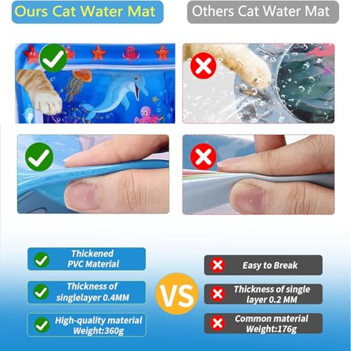 2 Pieces Upgraded Thickened Cat Water Mat,Interactive Cat Toy for Indoor Cats to Exercise, Hunting,Swatting, Anti-Scratch Leak Proof Foldable Water Sensory Play Mat with Fish for Pet Play