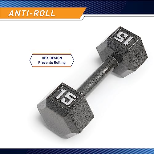 Marcy Cast Iron Hex Dumbbells Collection - Available size from 3-lb to 100-lb, SOLD INDIVIDUALLY - style: 15lbs
