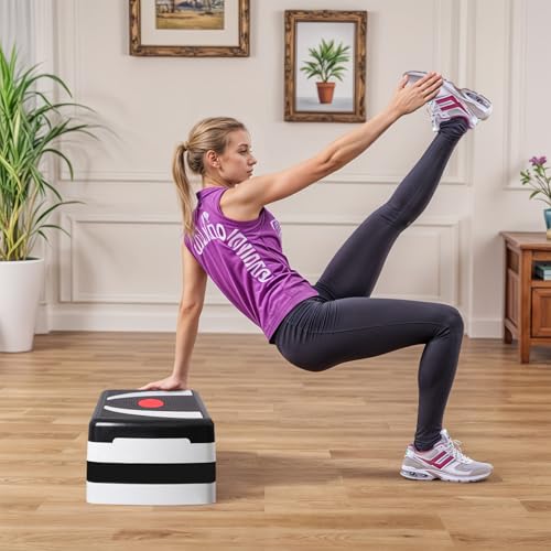 30 Inches Aerobic Stepper 4" - 6" - 8" Height Adjustable Step Risers Fitness Exercise Workout Trainer Platform for Home Gym, Black