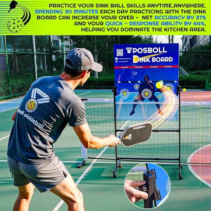 Pickleball Practice Board&Dink Rebounder with Stand Pickleball Wall for Practice Dink Board for Pickle Ball Training Adjustable Pickle Ball Practice Rebounder Pad Portable Dink Guru