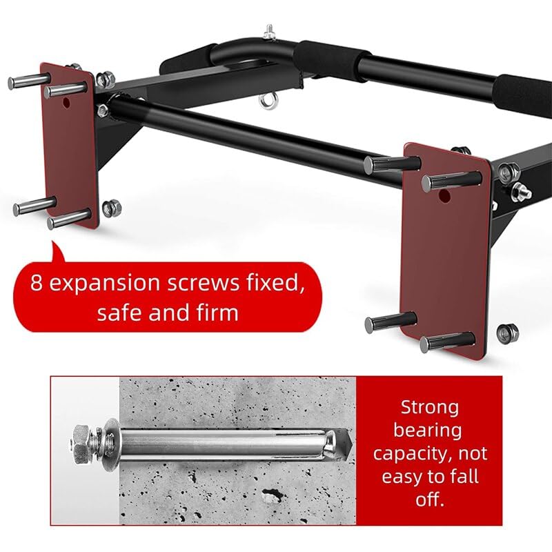 Wall Mounted Pull Up Bar – Drill Installation, Home Gym Equipment for Indoor Fitness, Chin-Up Bar for Strength Training, Spine Stretching & Inverted Workouts