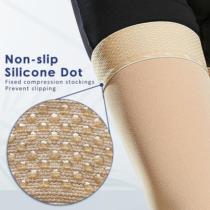 beister 15-20 mmHg Open Toe Medical Compression Stockings for Women Men, Thigh High Graduated Compression Socks with Dot Silicone Band, Support Circulation Pressure Stockings for Varicose Veins, Edema