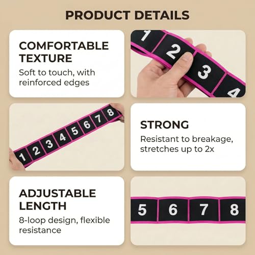 3 Pack Yoga Stretch Strap with Loops, Numbered Resistance Bands for Flexibility, 8-Section Elastic Exercise Bands for Pilates, Dance, Gymnastics & Warm Up (Blue, Purple, Rose Red)