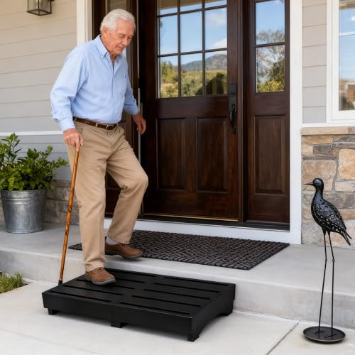 Wood Step Stool, 3.5" Bed Step Platform with Non-Slip Pads | Prefab Wooden Outdoor Steps for Porch, Bathroom & Kitchen | Safety Step for Adults & Elderly