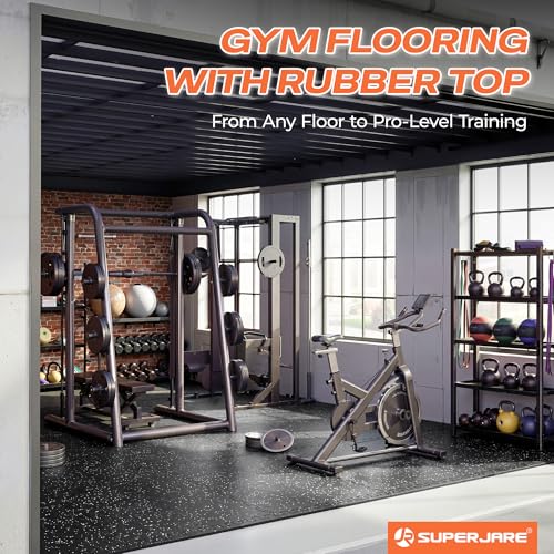 SUPERJARE 0.56'' Thick 12 Pcs 48 Sq Ft Rubber Top Exercise Equipment Mats, High Density EVA Foam Mats with Rubber Top, Interlocking Gym Flooring for Home Gym, Protective Workout Mat, Black/Grey - size: 12 Tiles (48 Sq Ft)
