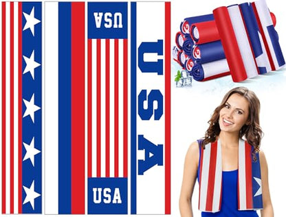 Fanfanwin 30 Pack Flag Day 250 Years Cooling Towels Bulk American Flag Chilly Towels for Neck Face 40 x 12 Inch Cool Breathable Soft Ice Cold Washcloth for Sports Running Gym Yoga Workout