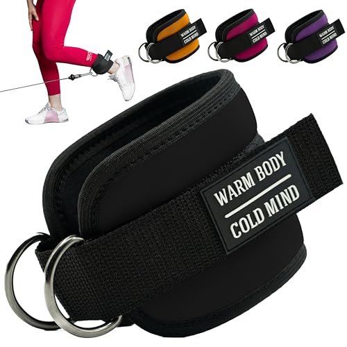 WARM BODY COLD MIND Adjustable Ankle Straps for Cable Machines Men and Women, for Gym, Weightlifting, Fitness, Workouts, Functional Trainers - color: Black
