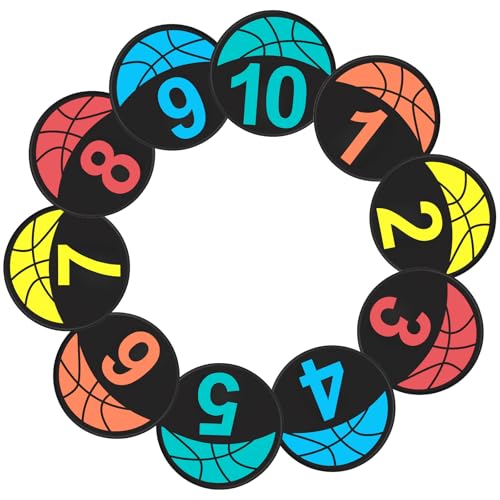 Basketball Training Poly Spots, Upgraded 9 Inch Basketball Spot Marker with Number Dots Anti-Slip, Colorful Basketball Floor Markers for Agility Training Drills Gym Floor Dance Teaching (10 Pack)
