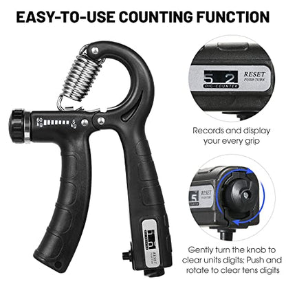 FRASSER [Upgraded Version] Hand Grip Strengthener with Counter, Adjustable Resistance 10Lbs-132Lbs, Non-Slip Gripper for Wrist Strength, Forearm Exercise, Muscle Building and Injury Recoveries