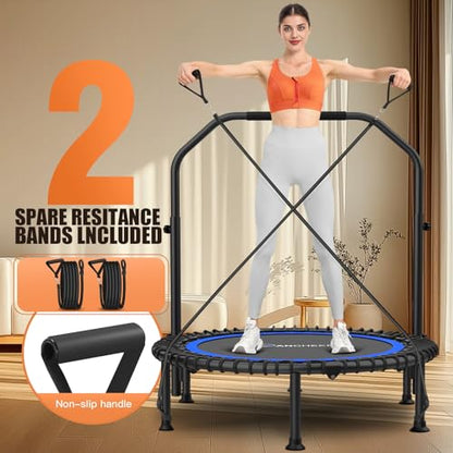 ANCHEER 40"/48" Foldable Rebounder Trampoline for Adults/Kids with Resistance Bands and Bungees, Indoor & Outdoor Mini Trampoline with Bar and Safety Padding - Max Load 450lbs/550lbs