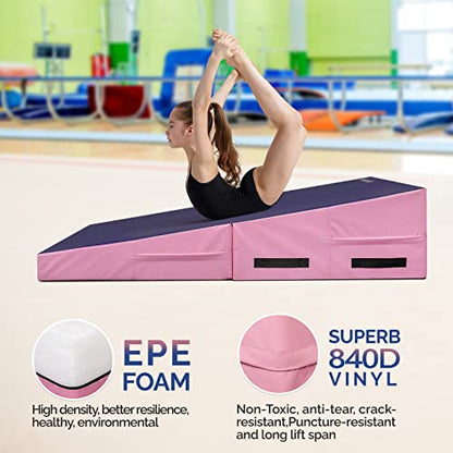 Folding Gymnastics Cheese Wedge Incline Mat, Gym Fitness Tumbling Skill Shape Mat for Kids Girls Home Training Exercise