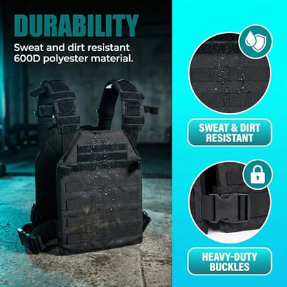 Adjustable Weighted Vest Fitness Sport Training Strength and Endurance Training,Quick Release with Molle for Running,Fitness Workouts - color: Black