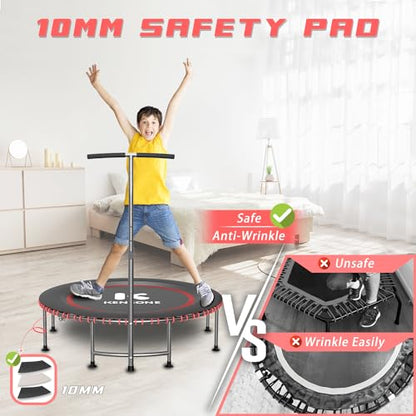 40/48" Low-Impact Rebounder Trampoline for Adults with Bungee, 450/550LBS Quiet Mini Exercise Trampoline with Adjustable U/T-Shaped Foam Handle Bar, Fitness Equipment for Indoor/Gym Workout - size: 48 inch, style: T-Bar