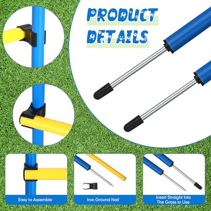8 Set Dog Agility Jump Adjustable Dog Agility Hurdle Training Equipment Portable Jumper Hurdle Park Indoor Outdoor Exercise Tool 3.44ft High/ 2.95ft Wide(Blue and Yellow)