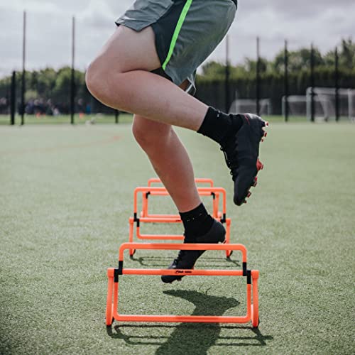 Football Flick Multi Level Mini Speed and Agility Hurdles – Pack of 3 Orange Height Adjustable Multi Sports Hurdles 6 Inches, 9 Inches and 12 Inches - Light Weight Carry Bag Included.