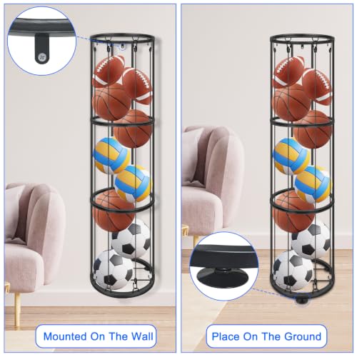 3 Layer Ball Storage Rack Vertical Wall Mount, Garage Basketball Holder