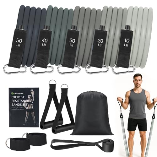Exercise Resistance Bands with Handles for Working Out Workout Bands Set with Door Anchor for Physical Therapy, Yoga, Pilates - color: Gray, size: Light (10-150lb)