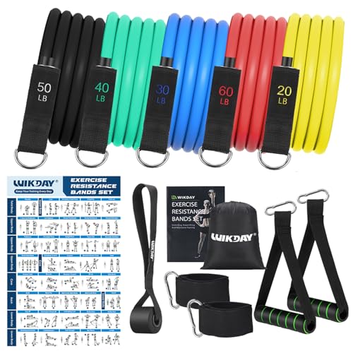 WIKDAY Exercise Resistance Bands with Handles for Working Out Workout Bands Set with Door Anchor for Physical Therapy, Yoga, Pilates - color: Multicolor, size: Medium (20-200lb)