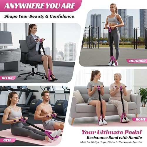 Multifunction Pedal Resistance Band with Handle, 50LBS Foot Pedal Resistance Bands for Core/ABS, Arm, Waist, Abdomen, Leg Workout, Portable Sit Up Exercise Equipment for Women