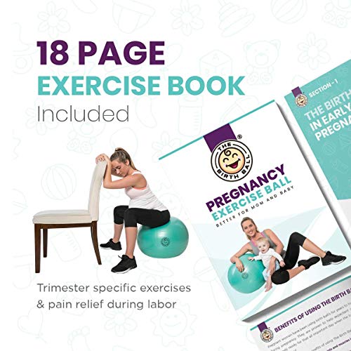The Birth Ball - Birthing Ball for Pregnancy & Labor - 18 Page Pregnancy Ball Exercises Guide by Trimester - Non Slip Socks - How to Dilate, Induce, & Reposition Baby for Mom - size: 65 cm