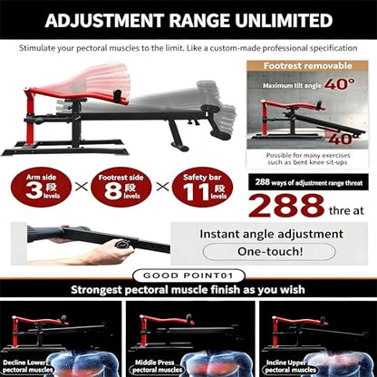 BARWING 3-in-1 Adjustable Bench Press (Flat/Incline/Decline), Independent Press Arms, 1900 LBS Weight Capacity, Foldable Home Gym Equipment for Chest, Abs & Shoulder Workouts