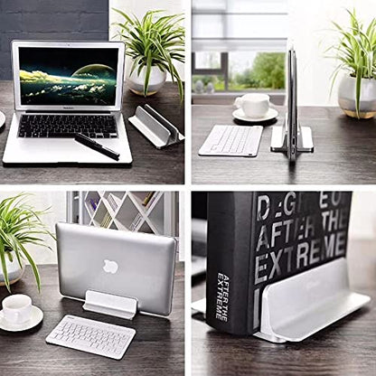 Vertical Laptop Stand Holder, Desktop Aluminum Notebook Stand with Adjustable Dock Size(Up to 17.3 inch) Compatible with All Lenovo/MacBook Pro/Air Dell Hp Surface iPad Gaming Laptops(Silver)