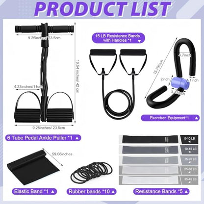 17 Pcs Home Pilates Kit with Resistance Bands 6 Tube Pedal Puller Resistance Band Set for Women Weight Loss Leg Training Workout Equipment Gym Exercise Equipment Beginners Yoga - color: Black