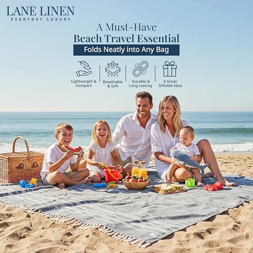 LANE LINEN Beach Blanket Sand Free, Picnic & Giant Beach Towel - Grey - color: 08: Grey, size: Beach Blanket (82" x 82")