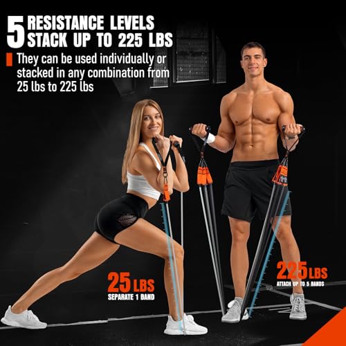 Resistance Bands with Handles, 175lb Exercise Bands for Working Out, Fitness Bands, Workout Bands with Door Anchor and Ankle Straps, Physical Therapy, Yoga, Strength Training Home Gym Equipment