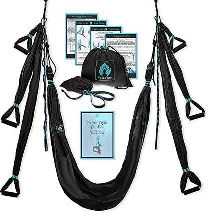 Aerial Yoga Swing Set - Hammock Hanging Swing - Sling Inversion Fly Kit - Antigravity Yoga Sling - Suspension Trapeze - color: BLACK