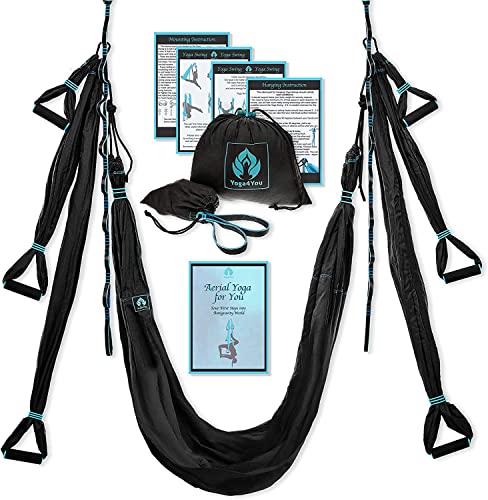 Aerial Yoga Swing Set - Hammock Hanging Swing - Sling Inversion Fly Kit - Antigravity Yoga Sling - Suspension Trapeze - color: BLACK