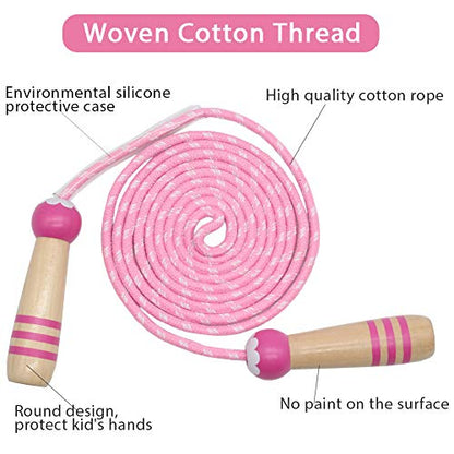 Jump Rope Kids, 7ft Adjustable Cotton Skipping Rope with Wooden Handle for Boys and Girls Fitness Outdoor Exercise - style: Pink