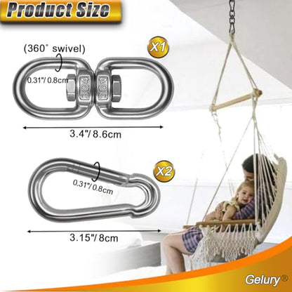 2+1 Heavy Duty 304 Stainless Steel Swing Swivel Ring, Double Ended Swivel Eye Hooks with Snap Hooks, Swing Spinner Hanger for Web Tree Swing, Hammock Chair (Silver, 1Pack) - color: Silver, size: M8 x 1Pack