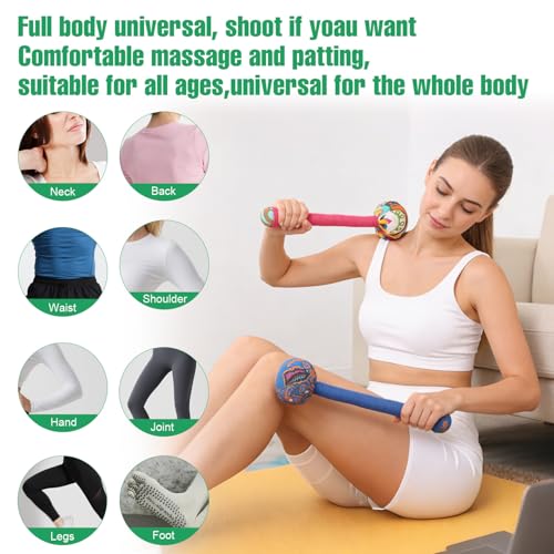2PCS Herbal Wormwood Lymphatic Drainage Anti Slip Manual Massage Hammer Longer Handle Back Massager for Shoulder, Neck & Muscle Pain Relief (Rose Red/Dark Blue) - color: Rose Red+dark Blue