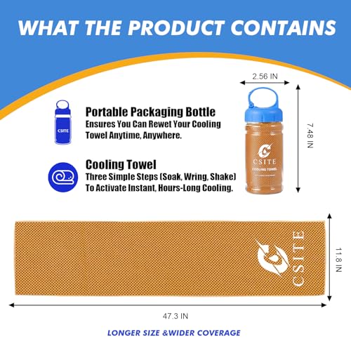 Cooling Towels (47"x12") for Neck and Face, Ice Towel for Hot Weather, Soft Breathable Chilly Gym Towels, Microfiber Towel for Work Out, Yoga, Running, Camping & More Activities（Orange）