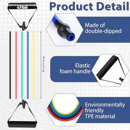 11 Pack Resistance Bands with Handles 5 Tube Exercise Band Handle 5 Bands Workout Door Anchor Straps for Muscle Recovery Home Gym Strength Training for Men Women