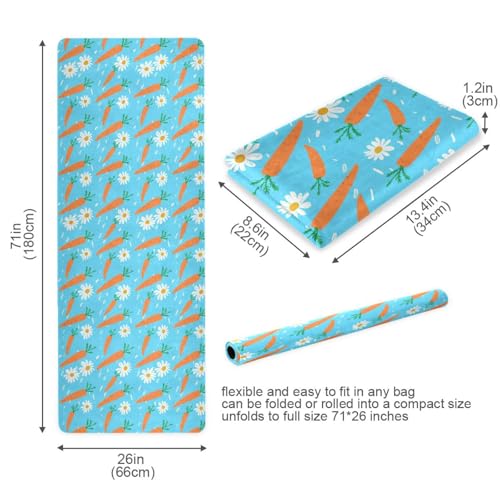 Carrots Daisies Blue Thin Yoga Mat for Women Men, Non-Slip Rubber Base Sweat Absorbent Exercise Mat for Indoor/Outdoor, Portable Foldable with Storage Bag, 71"x26"