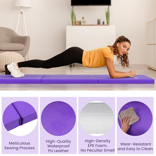 Fitvids Folding Exercise Gymnastics Mat for Tumbling, 2'x6'x2" Gym Workout Mat with Carrying Handles High-Density Anti-Tear Portable Fitness Aerobics Mats for Home Gym Yoga Pilates MMA Core Training